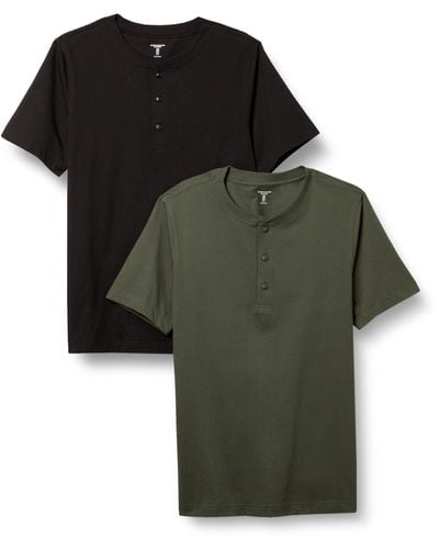 Amazon Essentials Kurzärmliges Jersey-Henleyshirt mit schlanker Passform - Grün