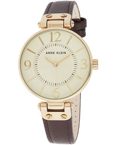 Anne Klein 109168ivbn Gold-tone And Brown Leather Strap Watch