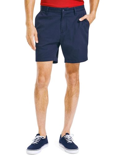 Nautica Mens Cotton Twill Flat Front Stretch Chino Casual Shorts - Blue
