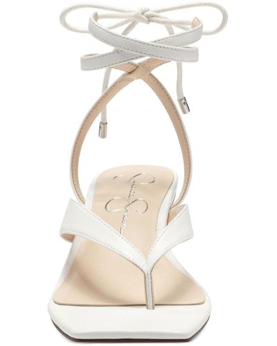 Jessica Simpson Sitelli Faux Leather Ankle Wrap Heeled Sandal White 6.5 - Natural