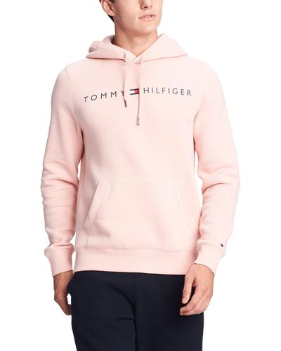 Tommy Hilfiger Mens Logo Hoodie Hooded Sweatshirt - Pink