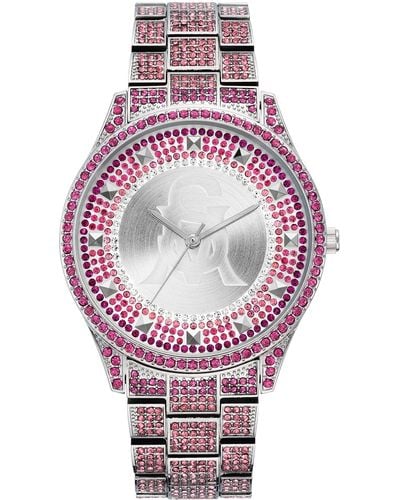 Steve Madden Genuine Crystal Accented Bracelet Watch - Pink