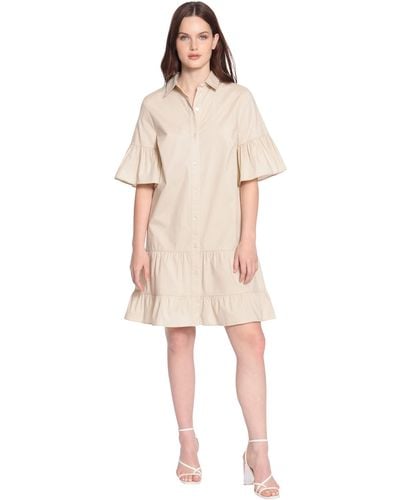 Donna Morgan Collar Neck Ruffle Sleeve And Hem Shirt Dress - Natural