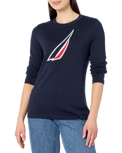 Nautica Pullover Long Sleeve Crewneck Sweater - Blue