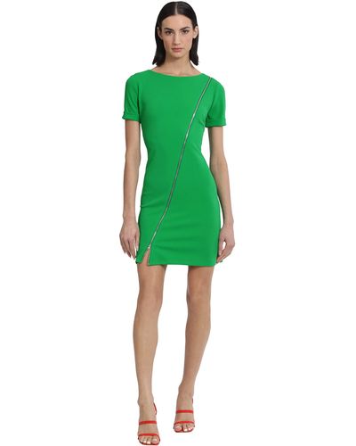 Donna Morgan Plus Size Short Sleeve Scuba Crepe Dress With Zipper Detail - Green