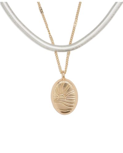 Lucky Brand Sunshine Etched Locket Layer Necklace - White