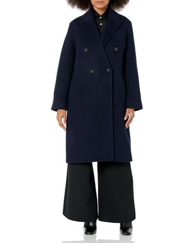Vince Women's Brushed Wool Double Breasted Coat - Blue