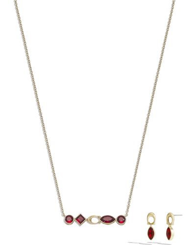 COACH Gemstone Earring And Necklace Set - Metallic