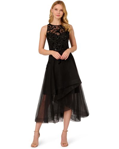 Adrianna Papell Halter Velvet Tulle Dress - Black