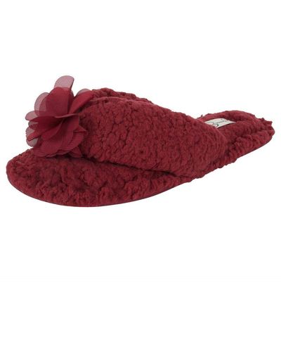 Jessica Simpson Fluffy Pom Thong House Slide On Slippers With Memory Foam - Red