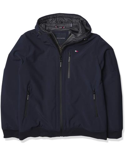 Tommy Hilfiger Hooded Soft Shell Bomber Jacket With Bib - Blue