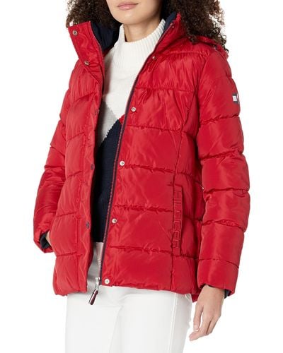 Tommy Hilfiger Kurze Pufferjacke mit Reißverschluss Puffer Coat - Rot