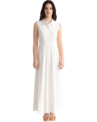 Maggy London Full Skirt Maxi Shirt Dress - White