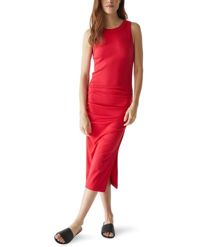Michael Stars Wren Ultra Rib Midi Dress W/slit - Red