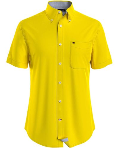 Tommy Hilfiger Short Sleeve Casual Button Down Shirt In Custom Fit - Yellow