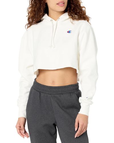 Champion Womens Reverse Weave Cropped Cut-off Hoodie - White