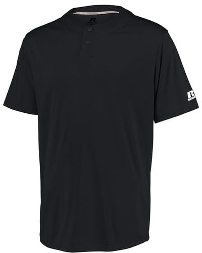Russell 2-button Baseball Jersey-short Sleeve Moisture-wicking Dri-power Performance Shirt - Black