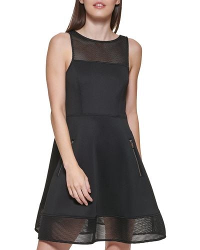 DKNY Mixed Media Mesh Highneck Dress - Black