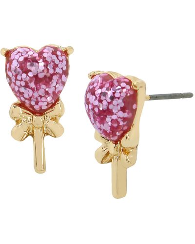 Betsey Johnson Heart Lollipop Stud Earrings - Pink