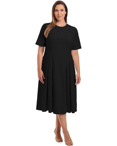 Maggy London Plus Size Scuba Crepe Pleat Tuck Waist Dress - Black