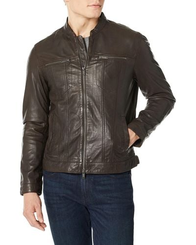 John Varvatos Star Usa Mens Band Collar Leather Jacket - Gray