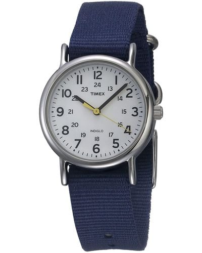 Timex Tw2u29900 Weekender 31 Blue/white Fabric Slip-thru Strap Watch( Tw2u29900)