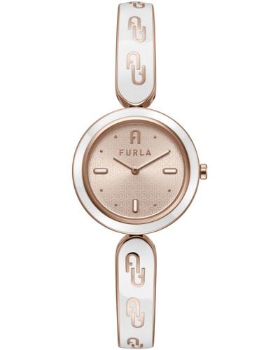 Furla Bangle Rose Gold Tone Stainless Steel Bracelet Watch - White