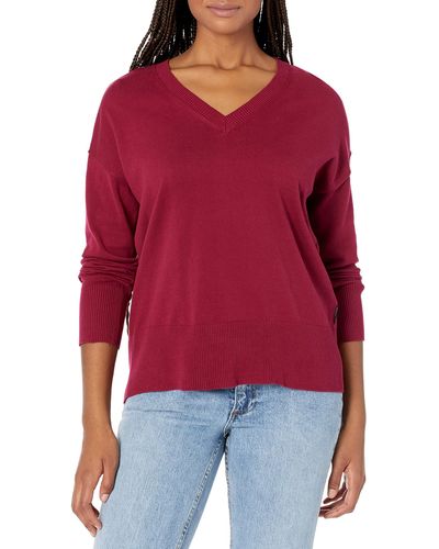 Calvin Klein Long Sleeve V-neck Sweatshirt - Red