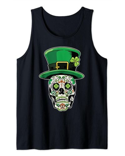 Lucky Brand Sugar Skull Saint Patricks Day Of Dead Tank Top - White