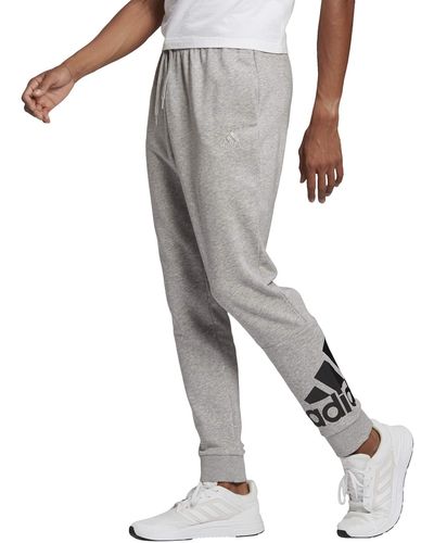 adidas Essentials French Terry Tapered Cuff Logo Pants - Gray