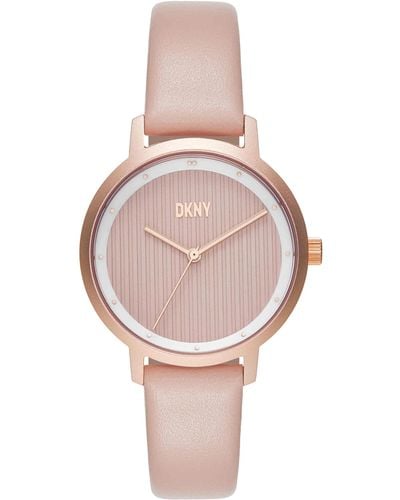 DKNY The Modernist Three-hand Rose Gold And Pink Leather Band Dress Watch