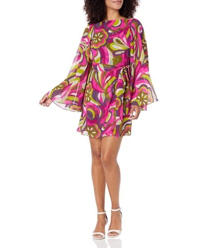 Trina Turk Printed Dress With Dramatic Sleeves - Red