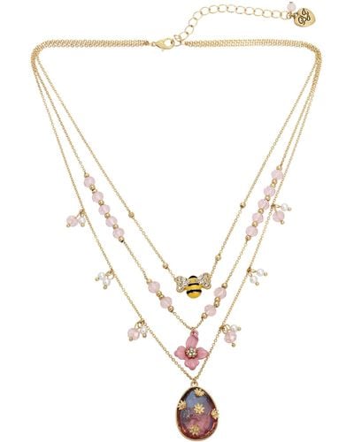 Betsey Johnson S Spring Charm Layered Necklace - Metallic