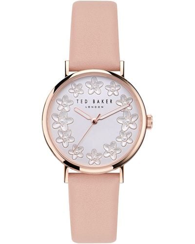 Ted Baker Phylipa Ladies Blossom Pink Leather Strap Watch - White