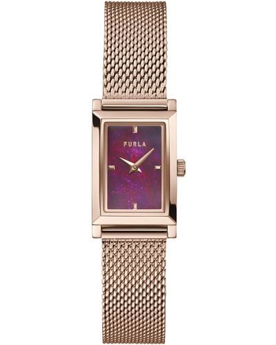Furla Baguette Shape Rose Gold Tone Stainless Steel Bracelet Watch - Metallic