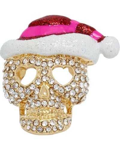 Betsey Johnson S Santa Skull Cocktail Ring - Pink