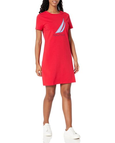 Nautica Crewneck T-shirt Logo Dress - Red