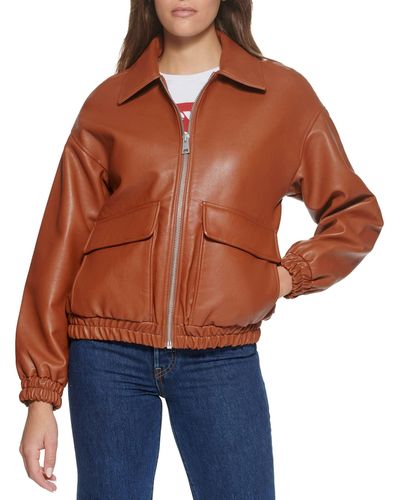 Levi's Oversized Faux Leather Dad Bomber Jacket - Brown