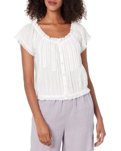 Lucky Brand Button Front Peasant Top - White