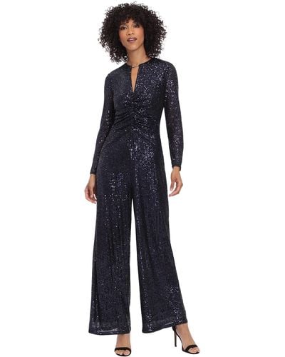 Maggy London Holiday Sequin Jumpsuit Event Occasion Cocktail Party Guest Of - Blue