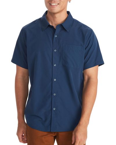 Marmot Aerobora Short Sleeve Button Down Shirt - Blue
