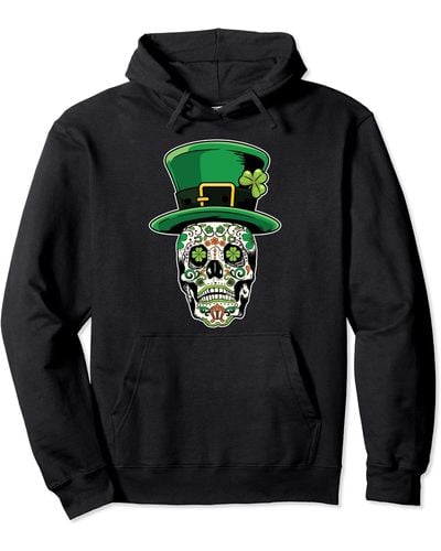 Lucky Brand Sugar Skull Saint Patricks Day Of Dead Pullover Hoodie - Black