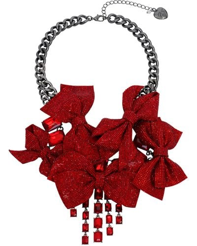 Betsey Johnson S Pavé Bow Bib Necklace - Red