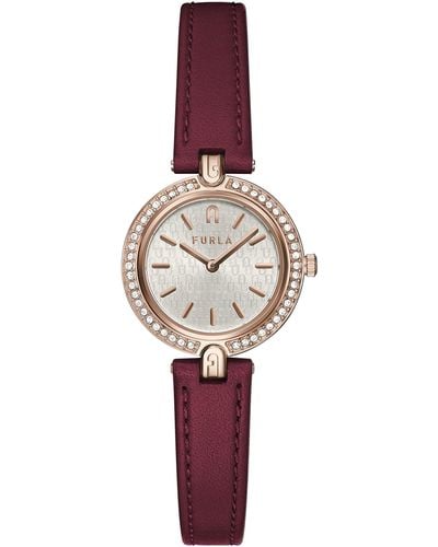 Furla Ladies Red Leather Strap Watch