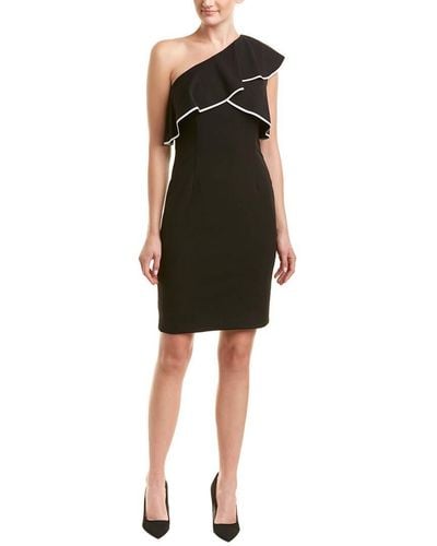 Adrianna Papell Knit Crepe One Shoulder Flounce Dress - Black