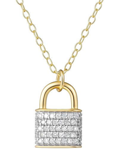 Amazon Essentials 1/10 Ct Tw Diamond Lock Necklace In 18k Gold Plated Sterling Silver - Metallic