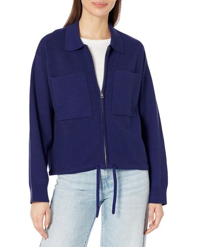 Monrow Hj0272-supersoft Sweater Knit Pocket Jacket - Blue