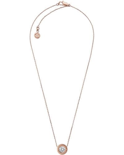 Michael Kors Womens Female Logo Rose Gold-tone And Crystal Pendant Necklace - Metallic