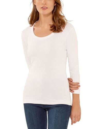 Three Dots Womens Essential Playgirl Scoop Neck 3/4 Sleeve Tee T Shirt - White
