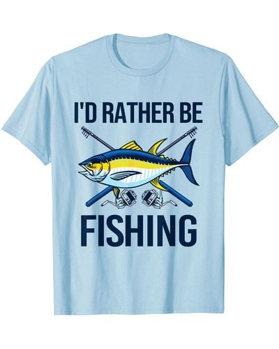 Caterpillar Fishing-shirt I'd Rather Fishing Funny Bass Dad Father's Day T- shirt in Blue for Men